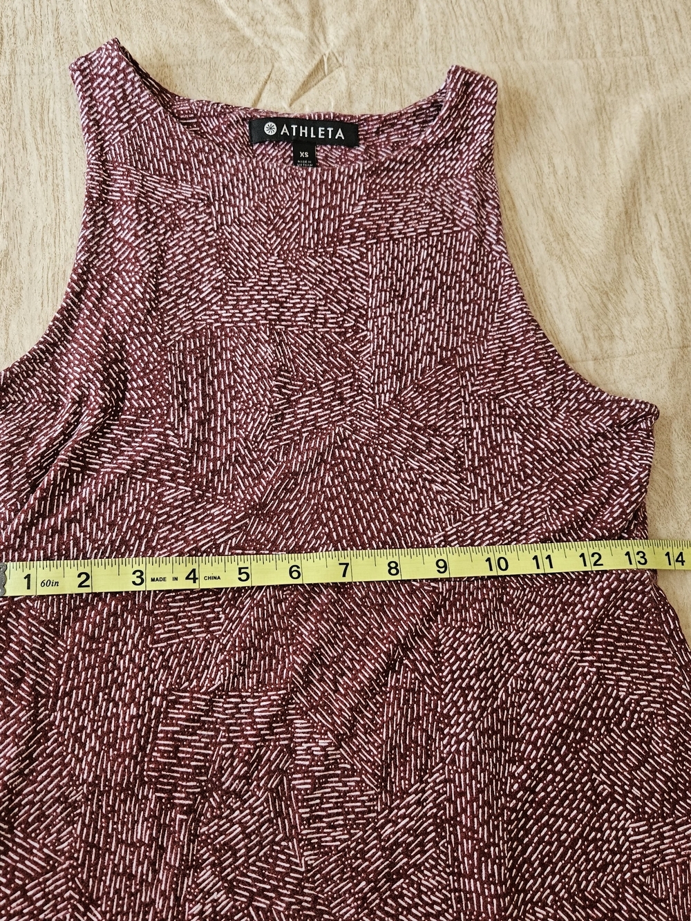 ATHLETA XS Maroon White Dash Print Modal Blend Sleeveless Shift Dress Soft Stre - Picture 12 of 12